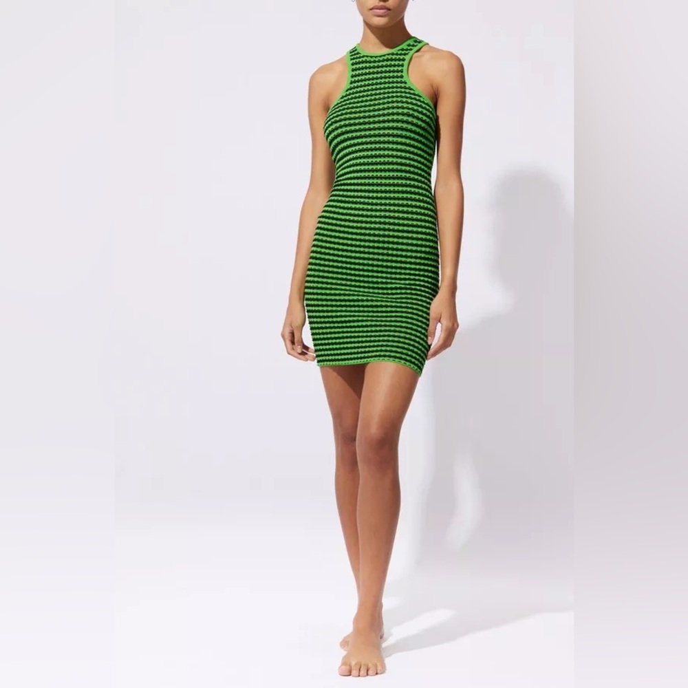 NEW SOLID & STRIPED the Sia mini large knit green and black sleeveless dress
